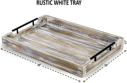 Ottoman Serving Tray - Rustic Farmhouse Décor; Lightweight with Metal Handles