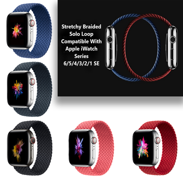 Jenwa's Stretchy Braided Solo Loop Band Compatible With iWatch Series 6/5/4/3/2/1/SE